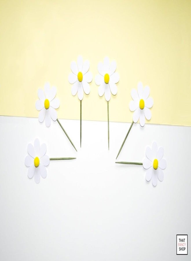 Curious Button Pack of 6 Daisy Cupcake Toppers | 2 Inch Flower Cake Decoration | Pine MDF Mini Topper | Floral Daisy Theme | Baby Shower, Boho Party, Cupcake Decor - Image 3